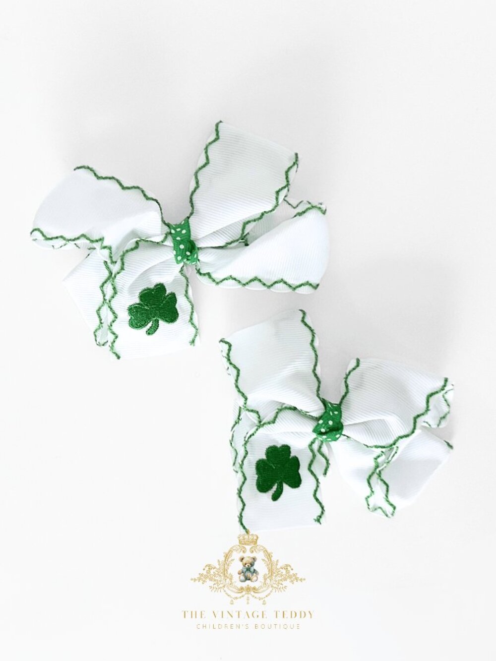NWT Cute Girls Hair Bows St. Patrick's Day Embroidered Grosgrain Ribbon Set of 2